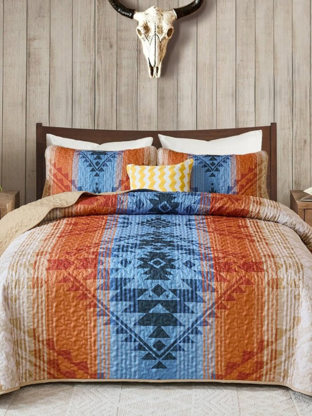 Boho Quilt Set Queen, 3 Pieces Aztec Southwestern Bedspread